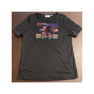 Quacker Factory Red White & Blessed Patriotic Embroidered Tee SM July 4th Bling
